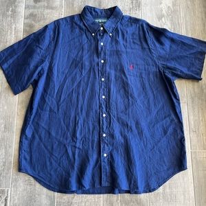 Ralph Lauren blue polo 2XL (tall) with red logo and full button down.